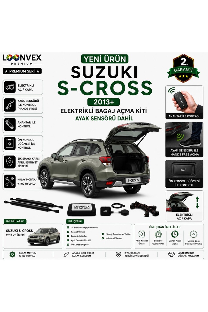 [LVX-EB-00110] Suzuki S-Cross 2013+ Uyumlu Elektrikli Bagaj Açma Kiti Ayak Sensörlü 2 Yıl Garantili