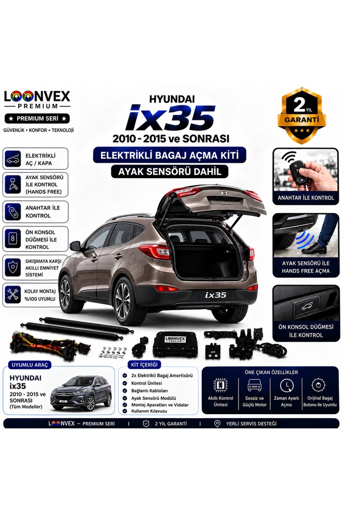 [LVX-EB-00030] Hyundai ix35 2010-2015 Uyumlu Elektrikli Bagaj Açma Kiti Ayak Sensörlü 2 Yıl Garantili