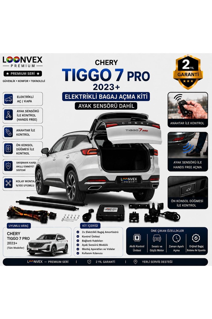 [LVX-EB-00018] Chery Omoda 5 2023 ve Sonrası Uyumlu Elektrikli Bagaj Açma Kiti Ayak Sensörlü 2 Yıl Garantili