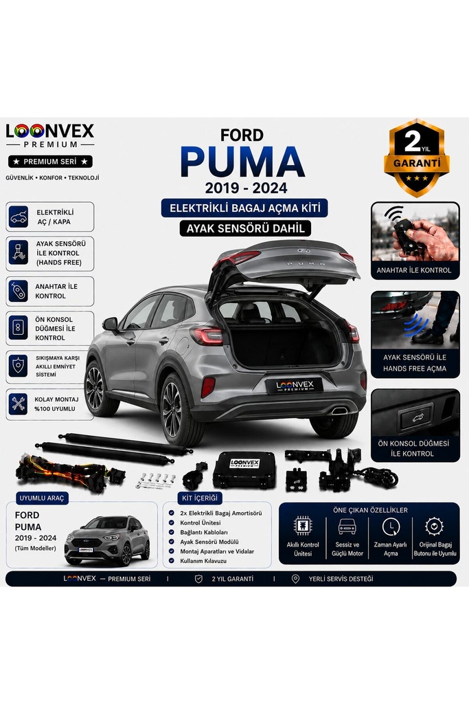 [LVX-EB-00021] Ford Puma 2019-2024 Uyumlu Elektrikli Bagaj Açma Kiti Ayak Sensörlü 2 Yıl Garantili