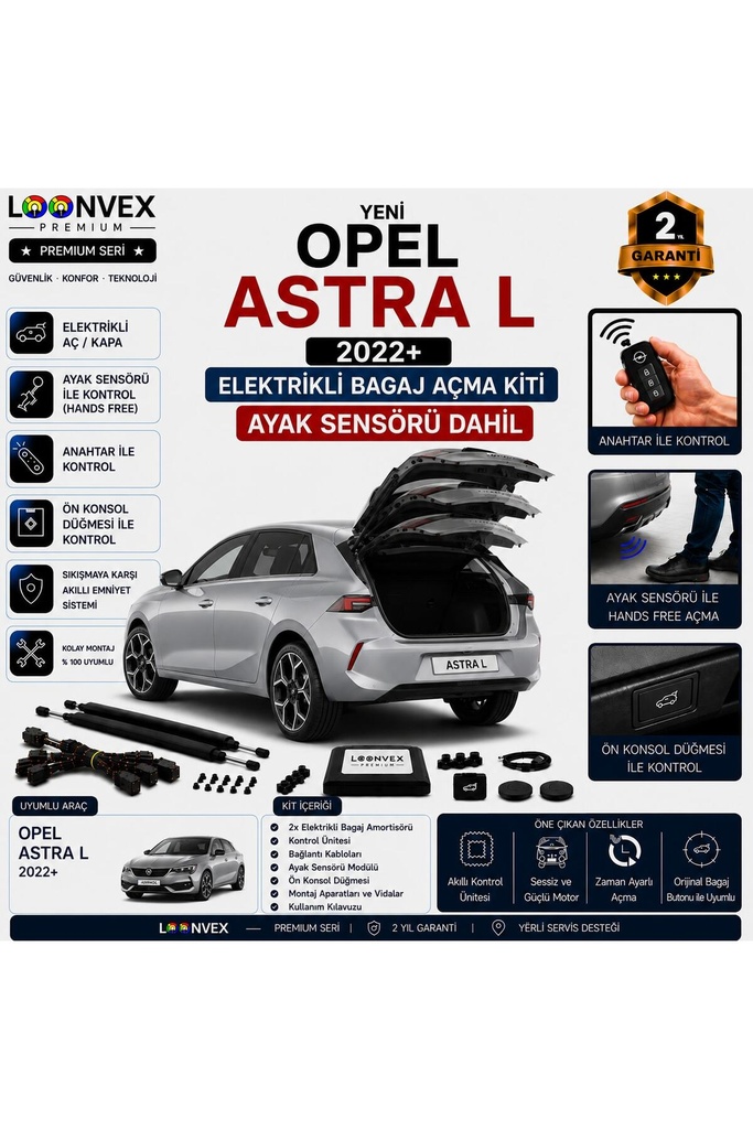 [LVX-EB-00077] Opel Astra L 2022+ Uyumlu Elektrikli Bagaj Açma Kiti Ayak Sensörlü 2 Yıl Garantili