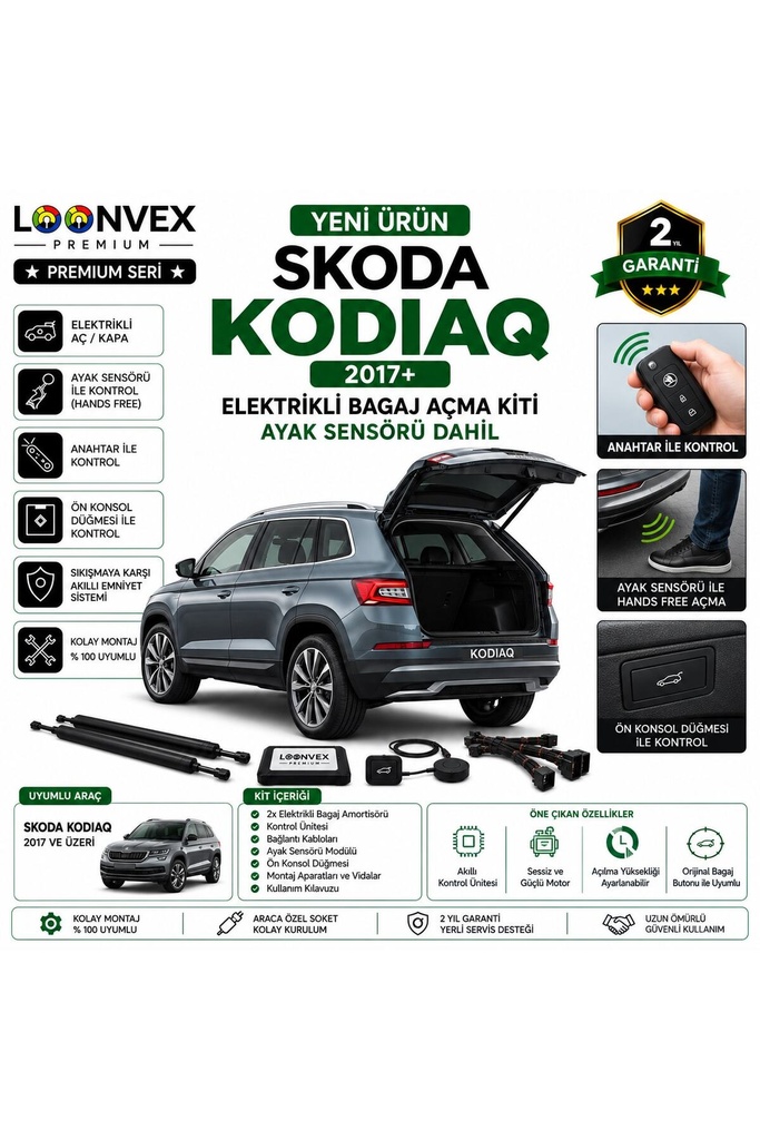 [LVX-EB-00101] Skoda Kodiaq 2017+ Uyumlu Elektrikli Bagaj Açma Kiti Ayak Sensörlü 2 Yıl Garantili