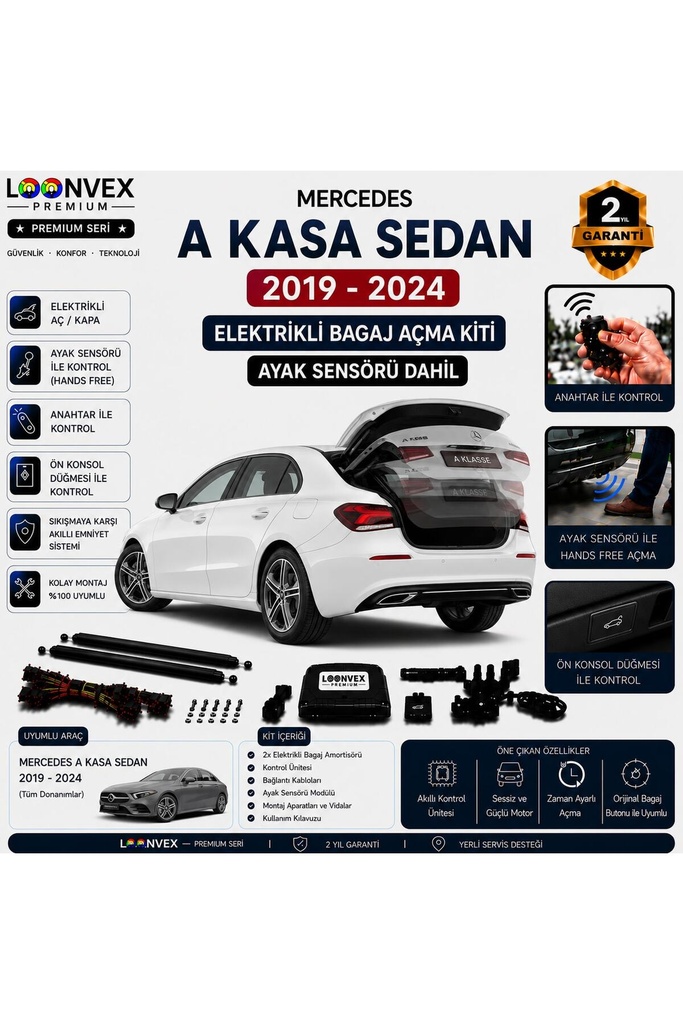 [LVX-EB-00051] Mercedes A Serisi Sedan W177 2019-2024 Uyumlu Elektrikli Bagaj Açma Kiti Ayak Sensörlü 2 Yıl Garantili