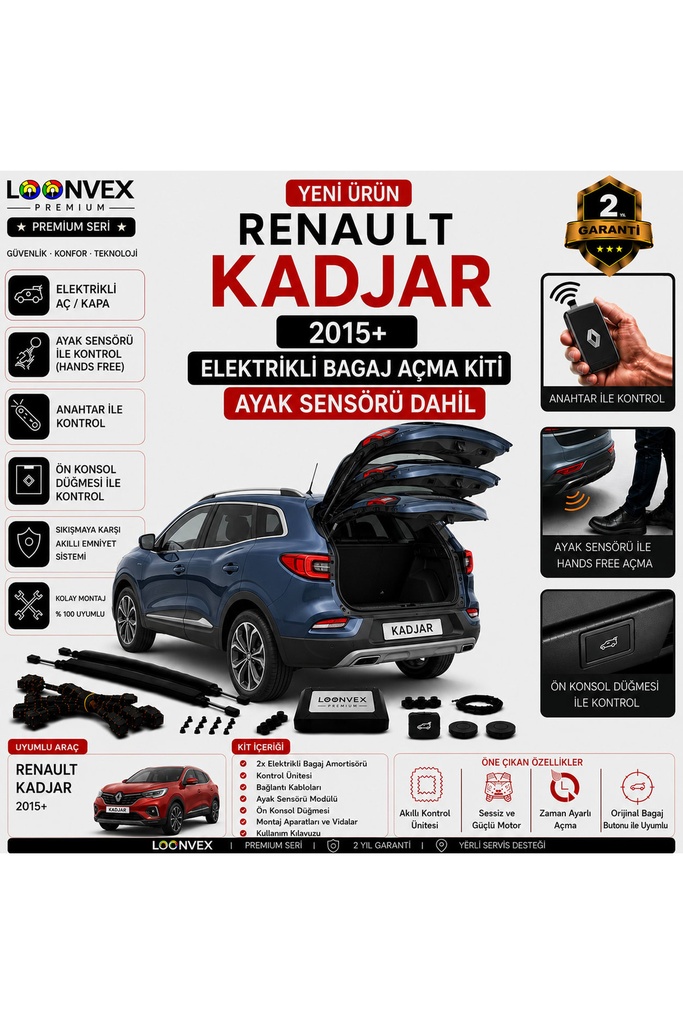 [LVX-EB-00095] Renault Kadjar 2015+ Uyumlu Elektrikli Bagaj Açma Kiti Ayak Sensörlü 2 Yıl Garantili