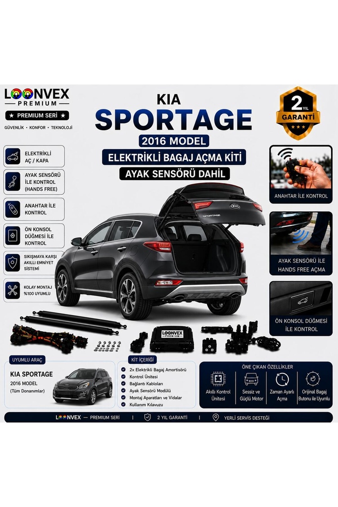 [LVX-EB-00037] Kia Sportage 2016-2021 Uyumlu Elektrikli Bagaj Açma Kiti Ayak Sensörlü 2 Yıl Garantili
