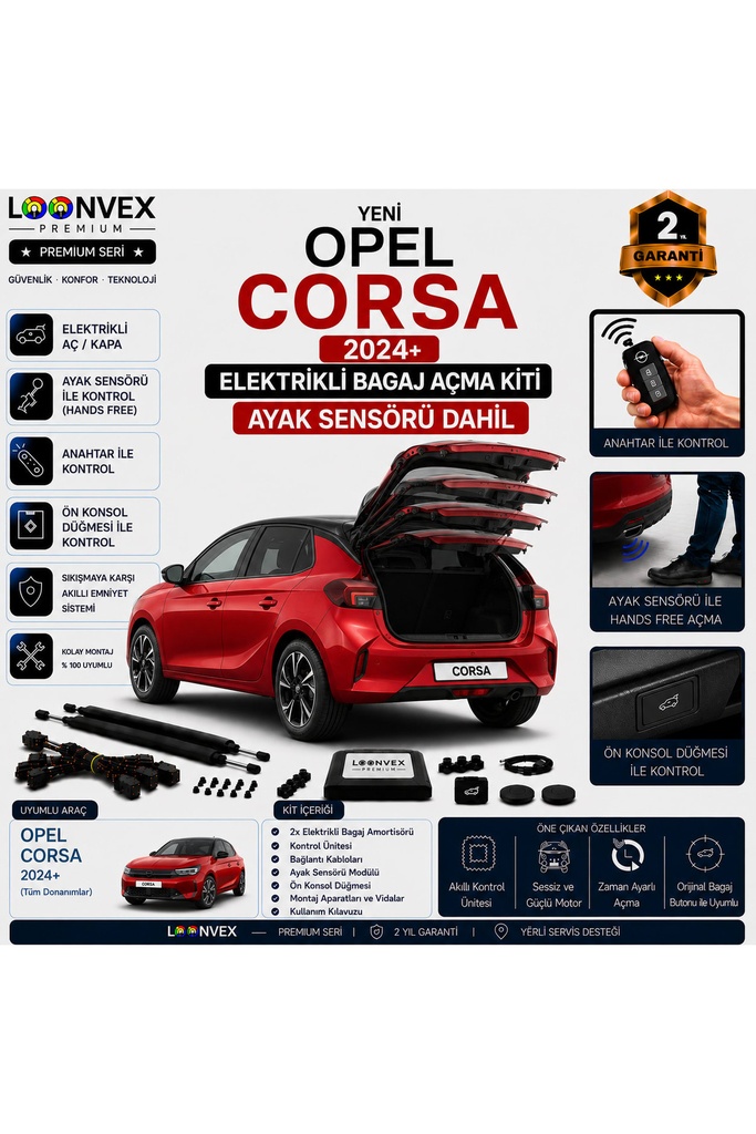 [LVX-EB-00079] Opel Corsa F 2024+ Uyumlu Elektrikli Bagaj Açma Kiti Ayak Sensörlü 2 Yıl Garantili