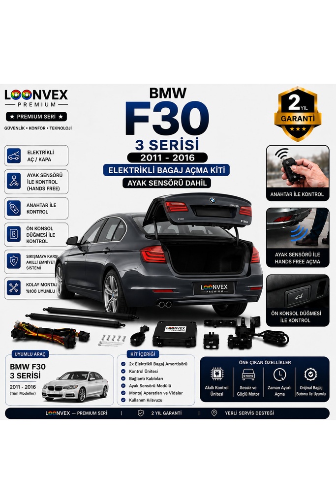 [LVX-EB-00012] BMW 5 Serisi F10 2010-2016 Uyumlu Elektrikli Bagaj Açma Kiti Ayak Sensörlü 2 Yıl Garantili