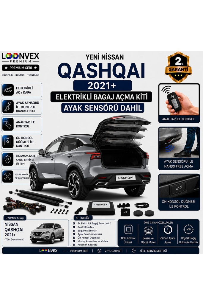 Nissan Qashqai J12 2021+ Uyumlu Elektrikli Bagaj Açma Kiti Ayak Sensörlü 2 Yıl Garantili