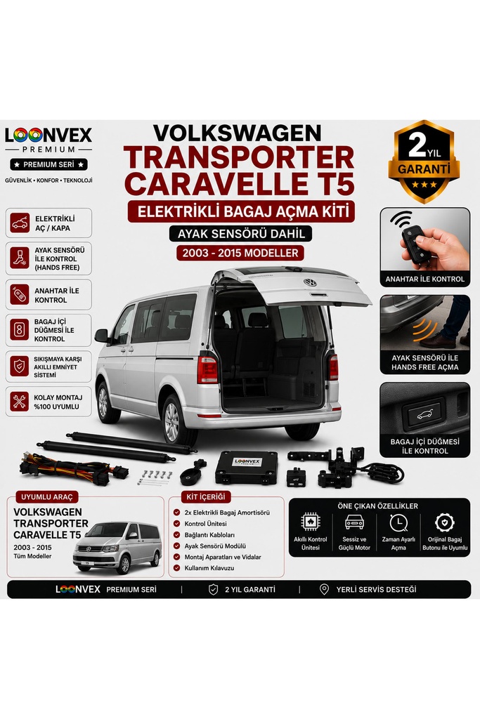 [LVX-EB-00124] Volkswagen Transporter T5 / Caravelle T5 (2003-2015) Elektrikli Bagaj Açma Kiti | Ayak Sensörlü | 2 Yıl Garantili