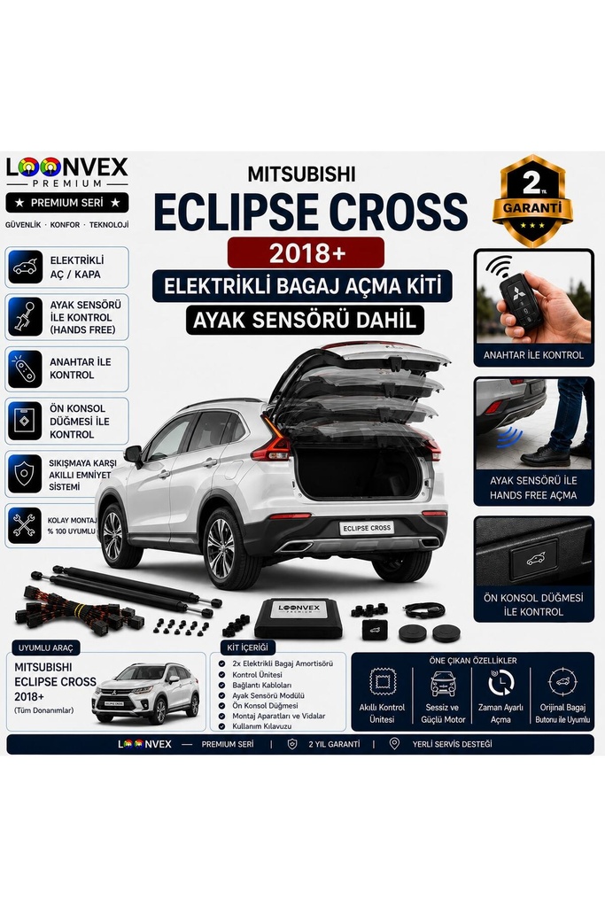 [LVX-EB-00071] Mitsubishi Eclipse Cross 2018+ Uyumlu Elektrikli Bagaj Açma Kiti Ayak Sensörlü 2 Yıl Garantili
