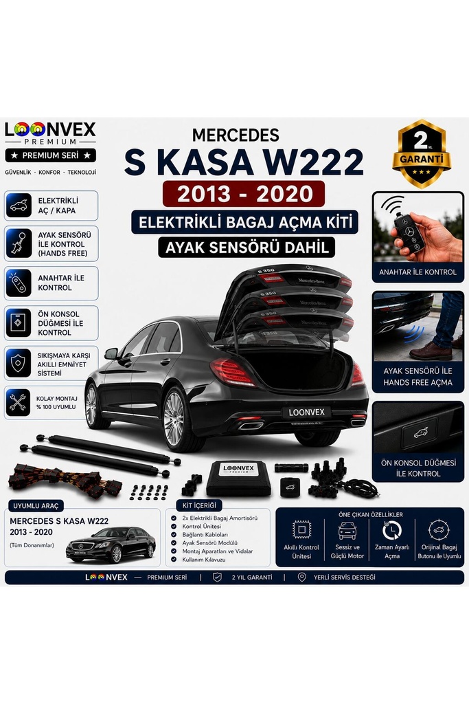 [LVX-EB-00065] Mercedes S Serisi W222 2013-2020 Uyumlu Elektrikli Bagaj Açma Kiti Ayak Sensörlü 2 Yıl Garantili