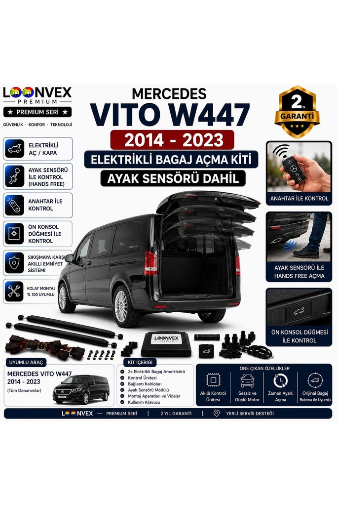 [LVX-EB-00066] Mercedes Vito W447 2014-2023 Uyumlu Elektrikli Bagaj Açma Kiti Ayak Sensörlü 2 Yıl Garantili
