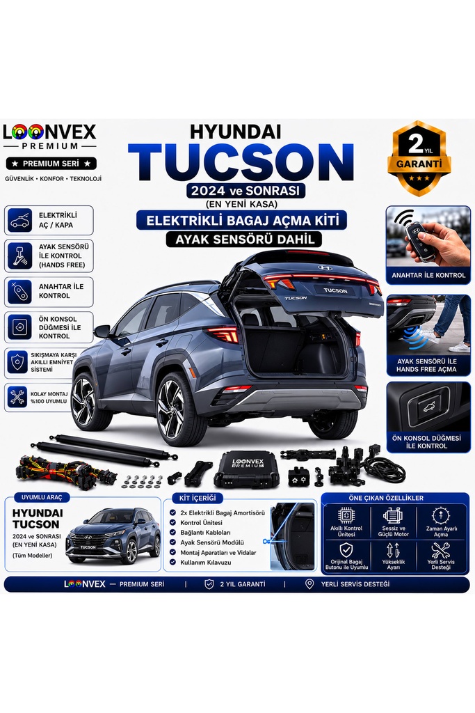 [LVX-EB-00033] Hyundai Tucson Yeni Kasa 2024 ve Sonrası Uyumlu Elektrikli Bagaj Açma Kiti Ayak Sensörlü 2 Yıl Garantili