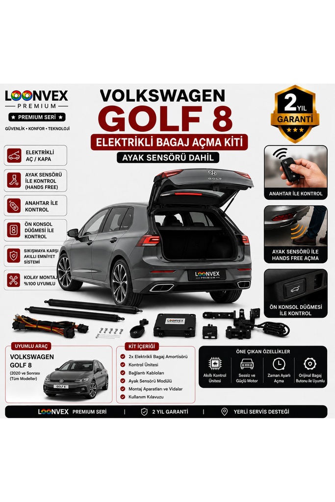 [LVX-EB-00119] VW Golf 8 2020+ Uyumlu Elektrikli Bagaj Açma Kiti Ayak Sensörlü 2 Yıl Garantili