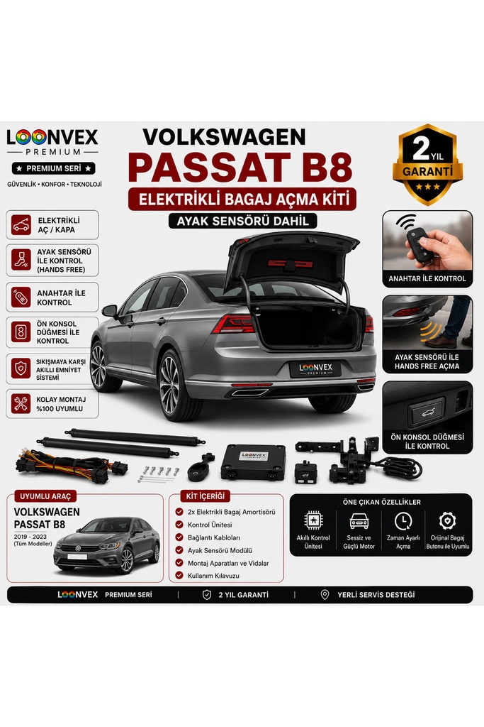 [LVX-EB-00120] Volkswagen Passat B8 2019-2023 Elektrikli Bagaj Açma Kiti | Ayak Sensörlü | 2 Yıl Garantili