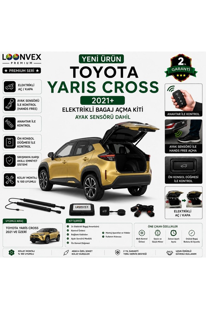 [LVX-EB-00117] Toyota Yaris Cross 2021+ Uyumlu Elektrikli Bagaj Açma Kiti Ayak Sensörlü 2 Yıl Garantili