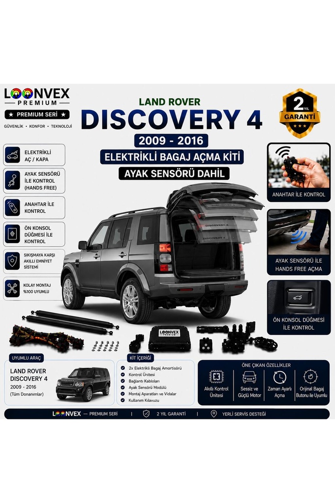 [LVX-EB-00041] Land Rover Discovery 4 2009-2016 Uyumlu Elektrikli Bagaj Açma Kiti Ayak Sensörlü 2 Yıl Garantili