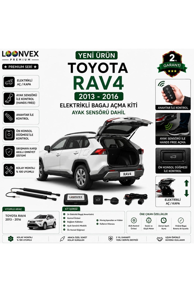 [LVX-EB-00116] Toyota RAV4 2013-2016 Uyumlu Elektrikli Bagaj Açma Kiti Ayak Sensörlü 2 Yıl Garantili