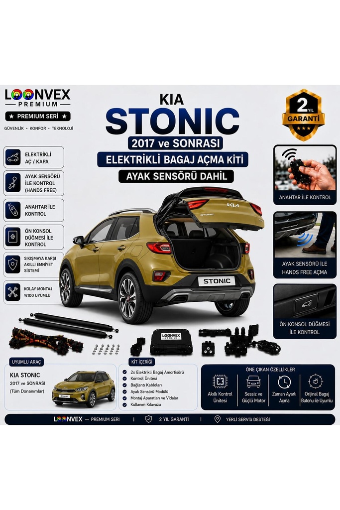 [LVX-EB-00039] Kia Stonic 2017 ve Sonrası Uyumlu Elektrikli Bagaj Açma Kiti Ayak Sensörlü 2 Yıl Garantili