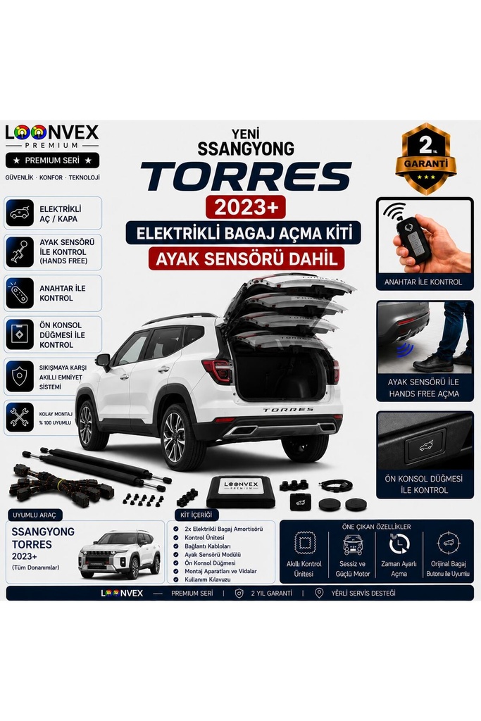 [LVX-EB-00105] SsangYong Torres 2023+ Uyumlu Elektrikli Bagaj Açma Kiti Ayak Sensörlü 2 Yıl Garantili