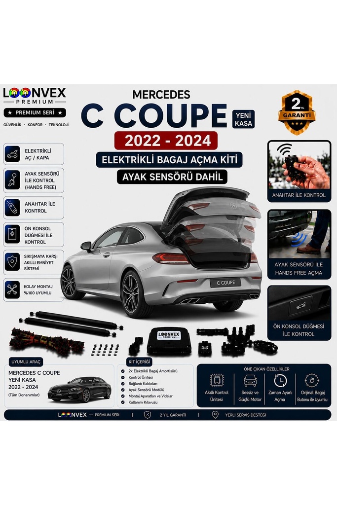 [LVX-EB-00052] Mercedes C Serisi Coupe C205 2022-2024 Uyumlu Elektrikli Bagaj Açma Kiti Ayak Sensörlü 2 Yıl Garantili
