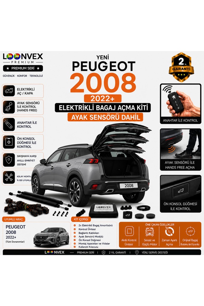 [LVX-EB-00086] Peugeot 2008 2022+ Uyumlu Elektrikli Bagaj Açma Kiti Ayak Sensörlü 2 Yıl Garantili