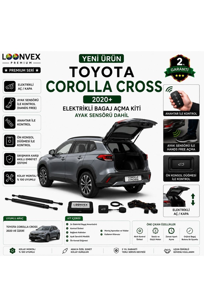 [LVX-EB-00114] Toyota Corolla Cross 2020+ Uyumlu Elektrikli Bagaj Açma Kiti Ayak Sensörlü 2 Yıl Garantili