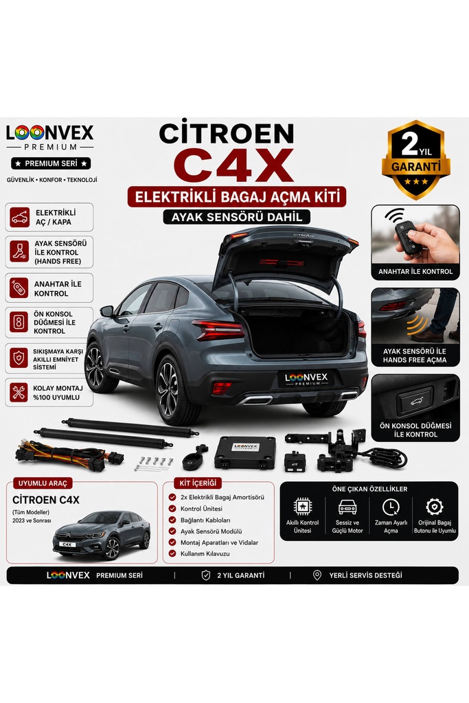 [LVX-EB-00132] Citroen C4 X 2023 ve Sonrası Uyumlu Elektrikli Bagaj Açma Kiti Ayak Sensörlü 2 Yıl Garantili