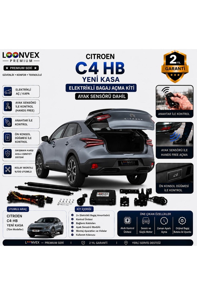 [LVX-EB-00131] Citroen C4 HB Yeni Kasa 2021 ve Sonrası Uyumlu Elektrikli Bagaj Açma Kiti Ayak Sensörlü 2 Yıl Garantili
