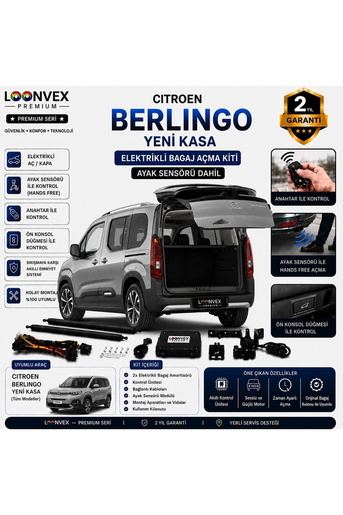 [LVX-EB-00129] Citroen Berlingo Yeni Kasa 2019 ve Sonrası Uyumlu Elektrikli Bagaj Açma Kiti Ayak Sensörlü 2 Yıl Garantili
