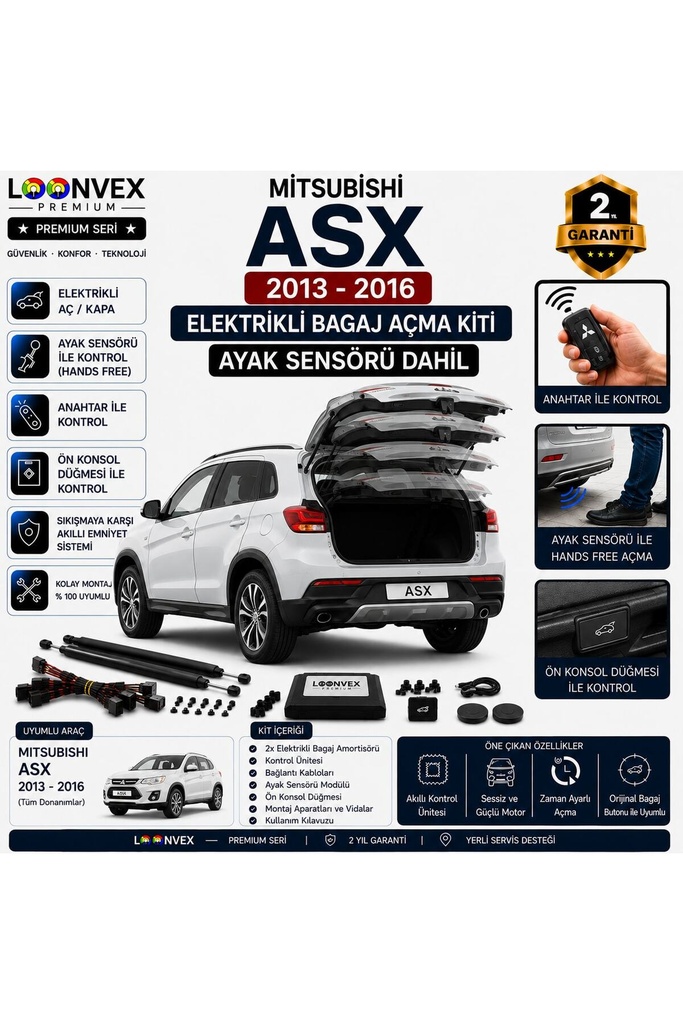 [LVX-EB-00070] Mitsubishi ASX 2013-2016 Uyumlu Elektrikli Bagaj Açma Kiti Ayak Sensörlü 2 Yıl Garantili