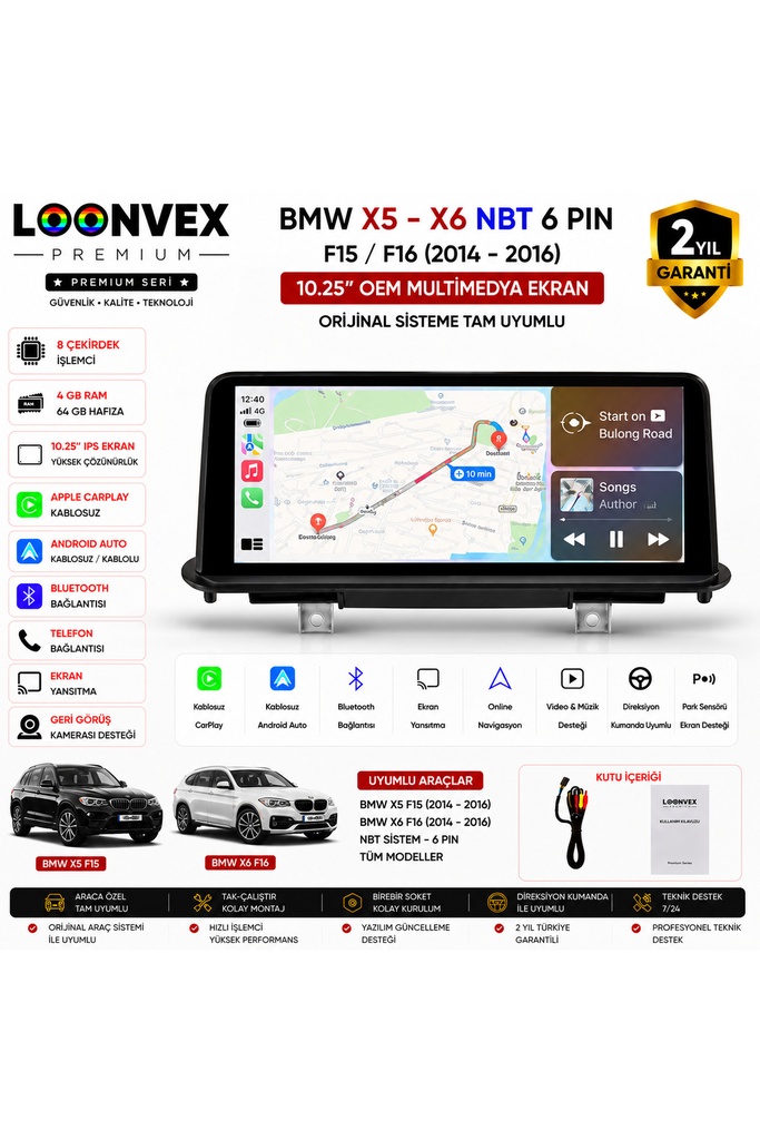 [0002594615616515] BMW X5 X6 F15 F16 NBT 6 Pin 2014-2016 OEM Multimedya Ekran