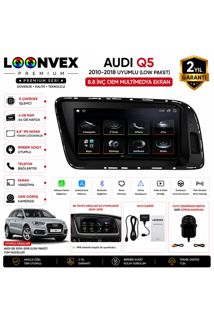 [7412580000] Audi Q5 2010-2018 (Low Paket) OEM Multimedya Ekran