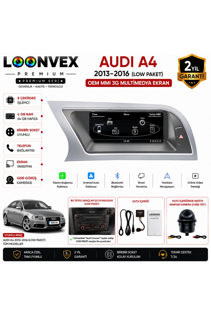 [51611651610000001] Audi A4 2013-2016 (Low Paket) OEM MMI 3G Multimedya Ekran