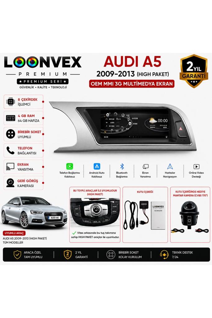 [265165165165100] Audi A5 2008-2016 (High Paket) OEM MMI 3G Multimedya