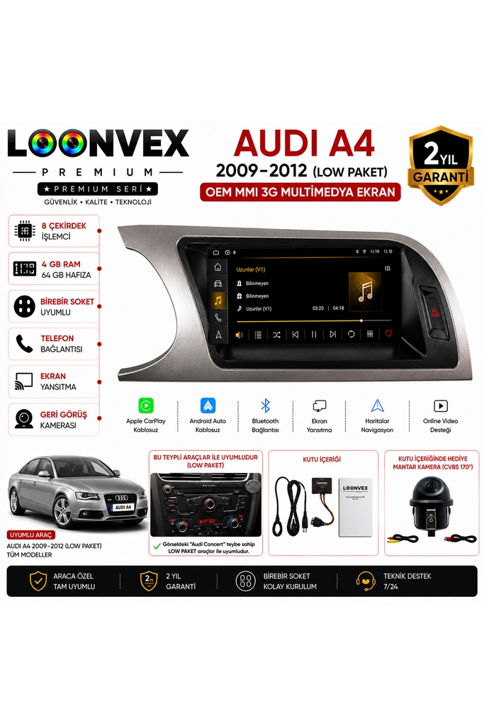 [124895650000] Audi A4 2009-2012 (Low Paket) OEM MMI 3G Multimedya Ekran