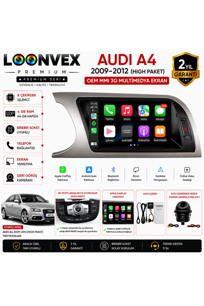 [0225651100000] Audi A4 2009-2012 (High Paket) OEM MMI 3G Multimedya Ekran |