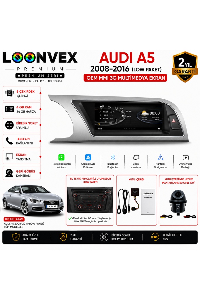 [1564651808980] Audi A5 2008-2016 (Low Paket) OEM MMI 3G Multimedya Ekran